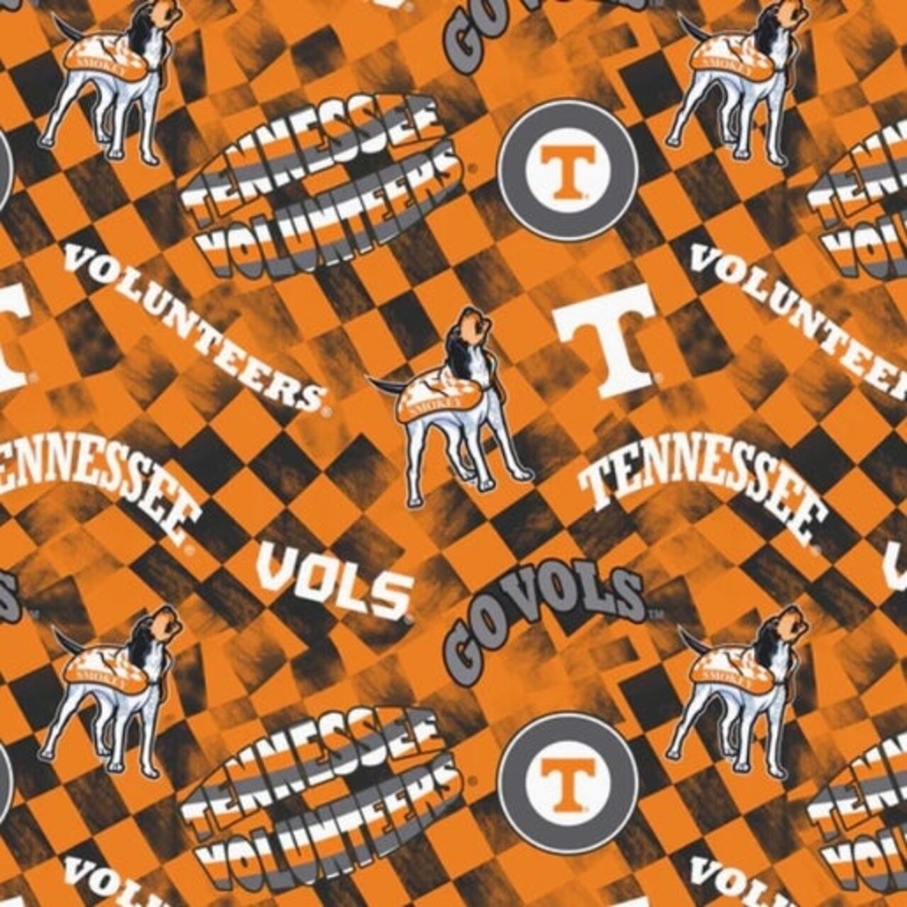 Licensed NCAA University of Tennessee Check Allover Cotton Fabric by the Yard